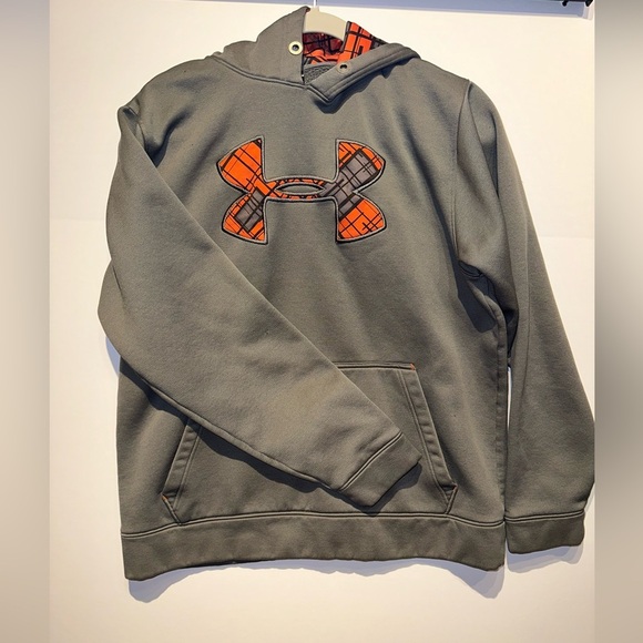 Under Armour Grey/Orange Tiger Print Cold Gear Pullover Hoodie Mens Size-Medium - Picture 1 of 7